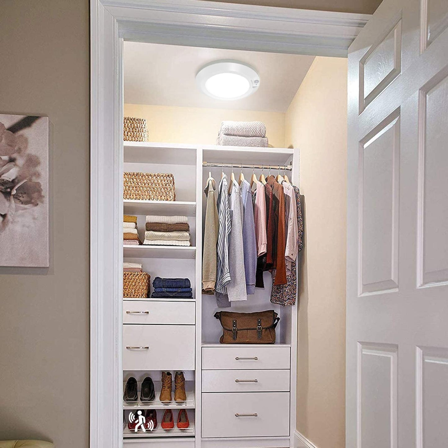 Awanber Motion Sensor Battery Powered Night Light, Closet Light with Motion Activated Wireless LED Lights Battery Operated for Pantry Shed Bathroom Attic Stair - 210LM 6000K Cool White (Pack of 2)