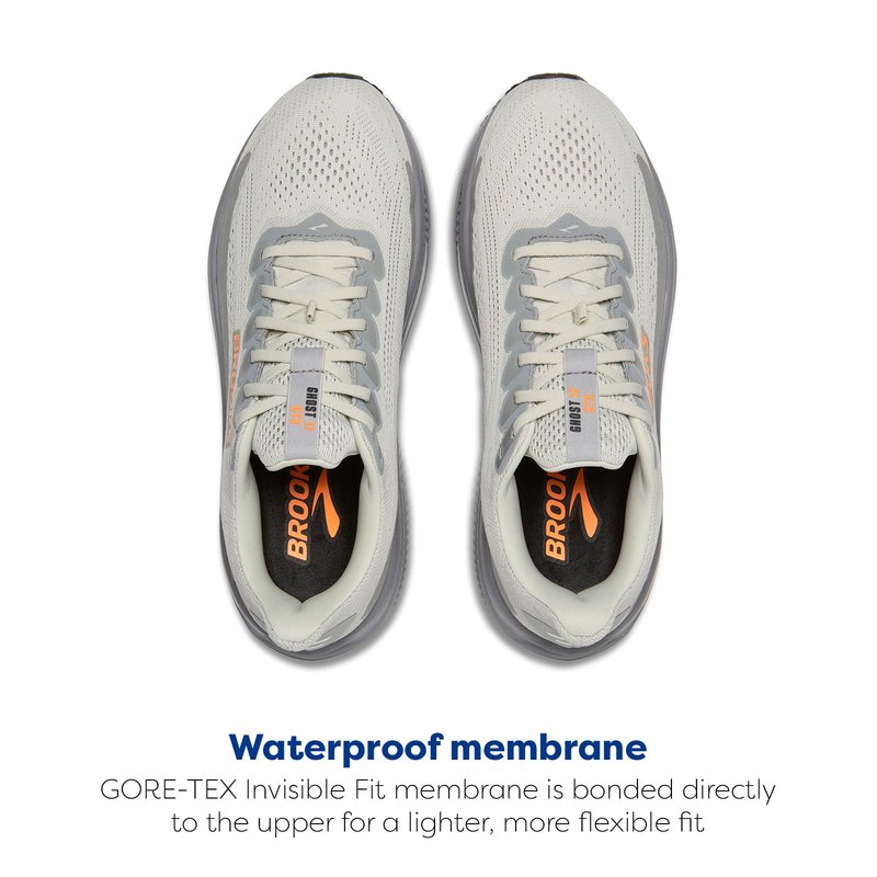 Brooks Men’s Ghost 17 GTX Waterproof Supportive Running & Walking Shoe - Smoke/Primer Grey/Orange - 13 Medium