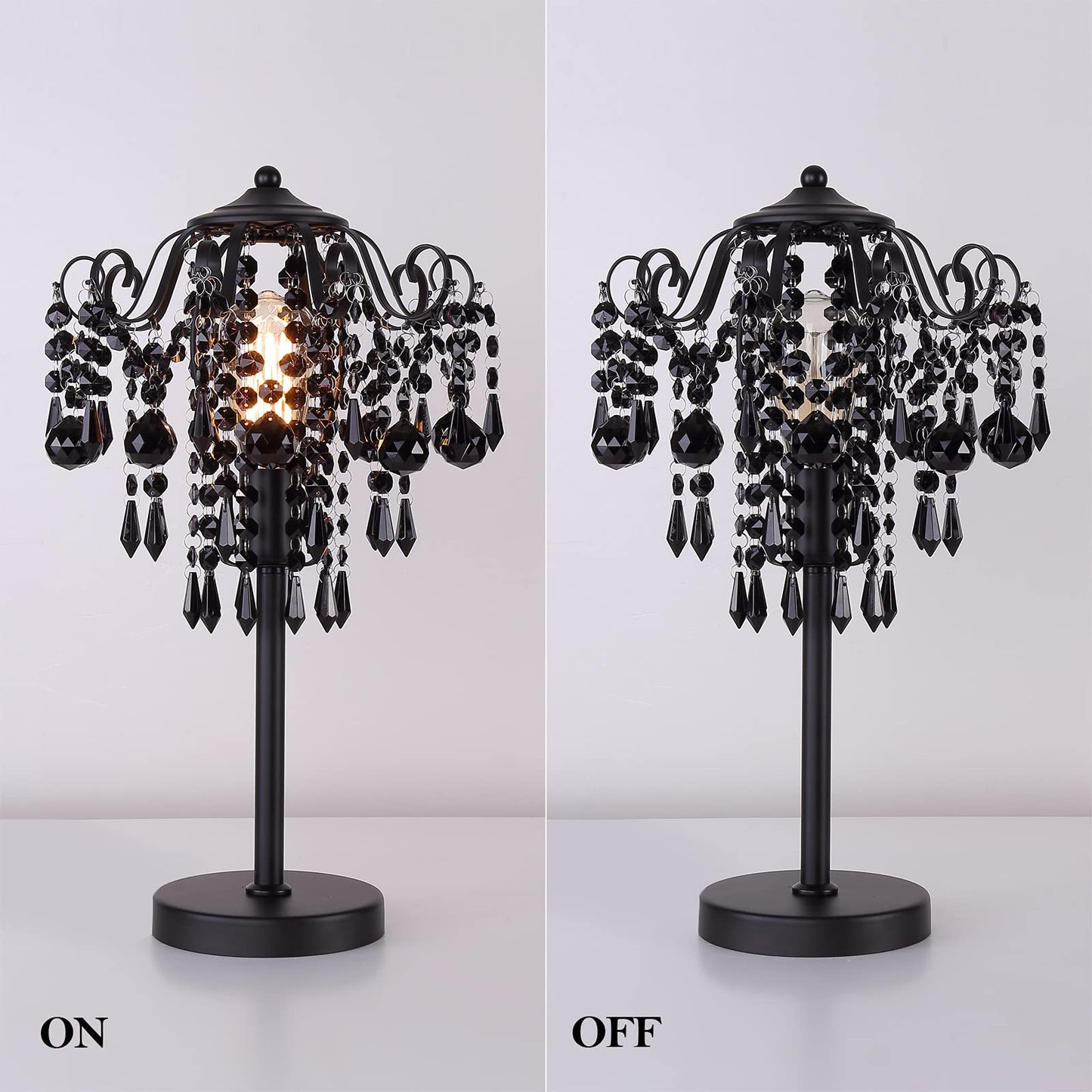 MEIXISUE Small Black Crystal Bedside Table Lamp End Table Lamp Nightstand Lamp Desk Lamps for Bedroom Living Room H20.4'' W12 1-Light E26