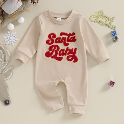 FYBITBO Infant Baby Boy Girl Clothing Santa Long Sleeve Jumpsuit Romper Onesie Cute Newborn Christmas Outfit Winter Clothes (Khaki-My first christmas baby outfit, 6-12 Months)