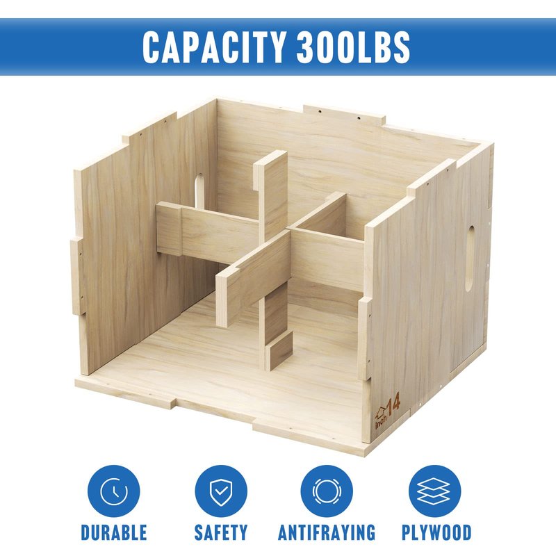 Elevens 3 in 1 Wooden Plyo Box Jump Box Plyometric Box for Jumping Trainer, Skipping, Jumping, Lunges, Box Jumps, Squats, Step-Ups, Dips (20"x14"x16")