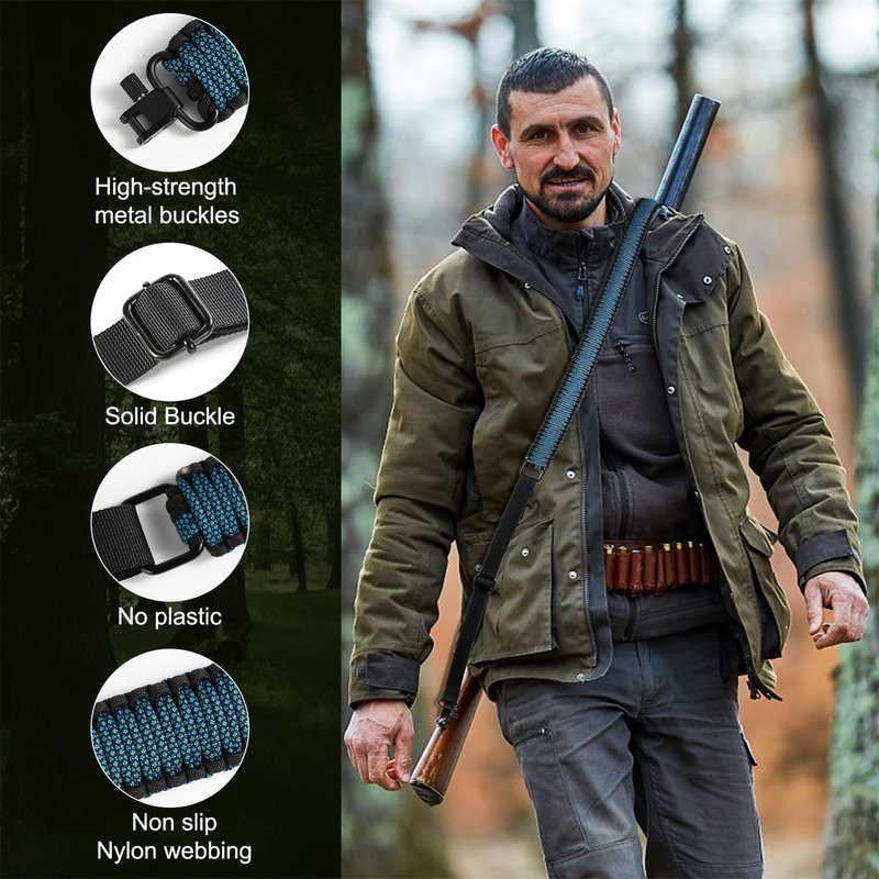 DDOUT 2 Point Rifle Sling, 550 Paracord Gun Sling for Rifle with Tri-Lock Swivels and Quick Adjustable Length Strap for Shooting, Hunting and Range