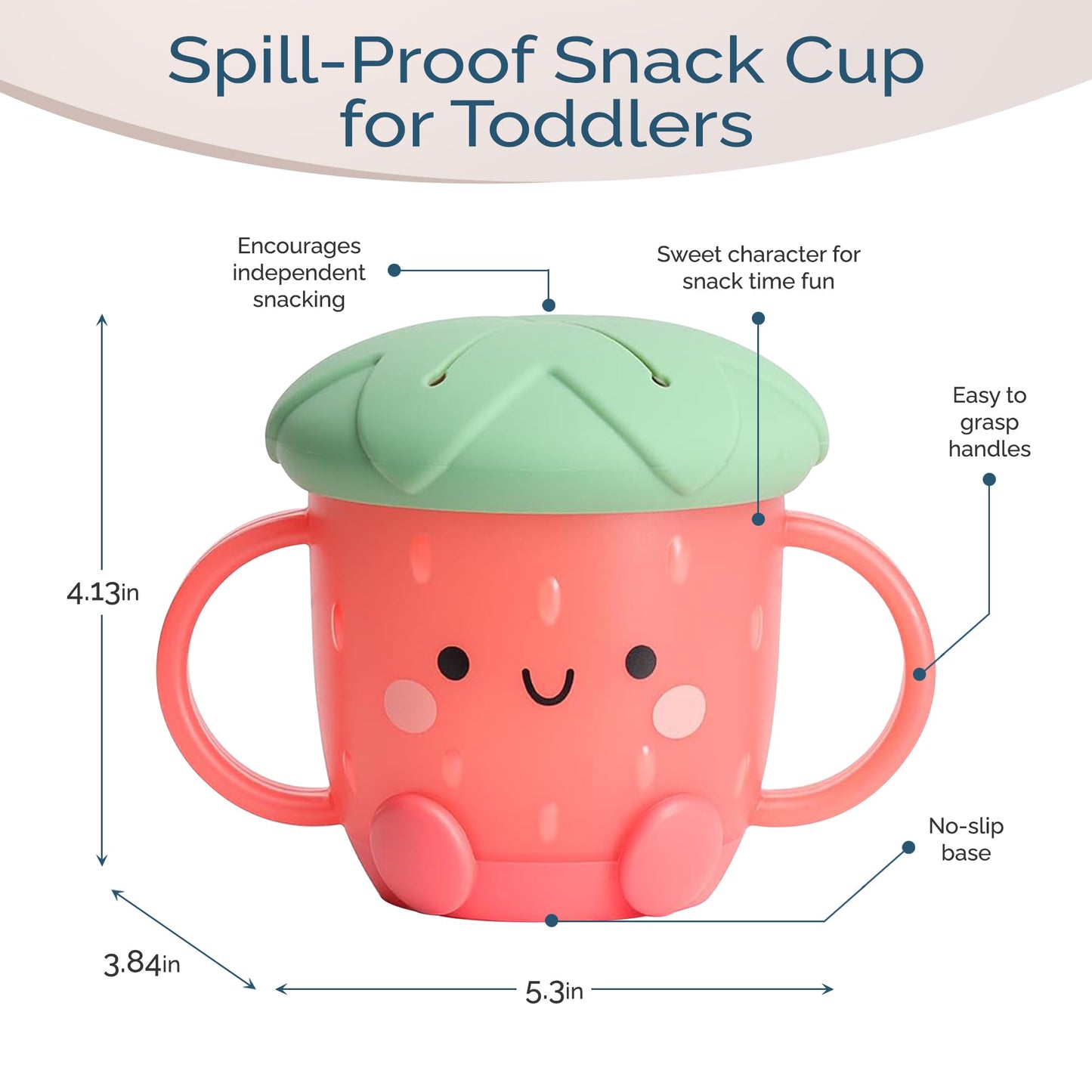 Itzy Ritzy Toddler Snack Cup - Spill-Proof Snack Cup for Toddlers with Soft Silicone Lid for Easy Food Access - Easy-To-Hold Kids Snacks Container With Handles - Ideal for 12 months & Up (Strawberry)