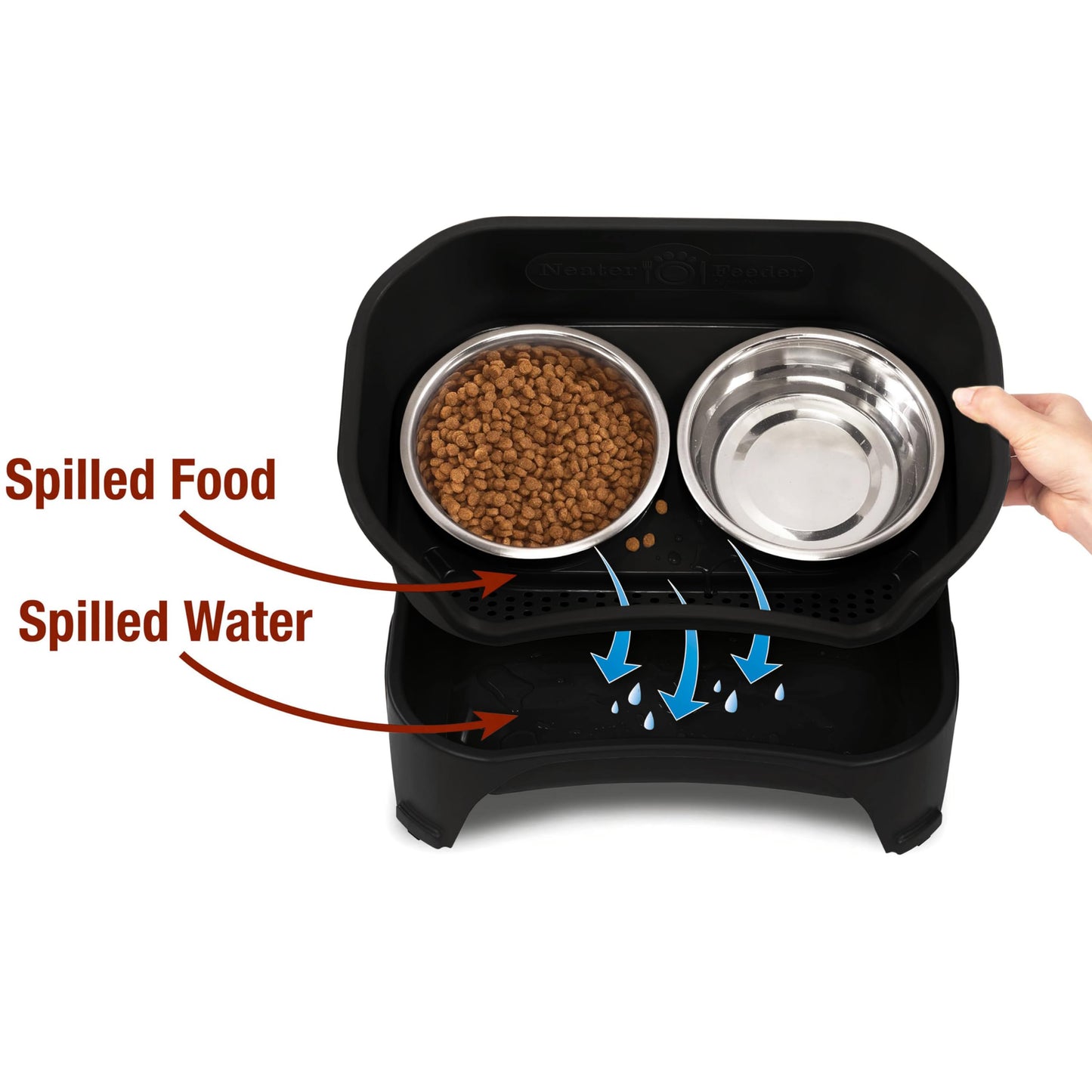 Neater Feeder Express Elevated Dog Bowls by Neater Pet Brands – Dog Bowls with Stand - Stainless Steel Food and Water Bowls – Raised Dog Bowl Set for Medium to Large Dogs, Midnight Black