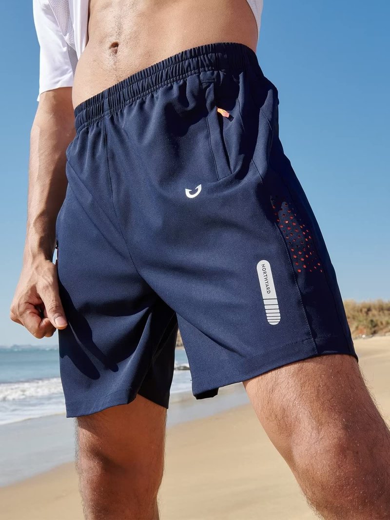 NORTHYARD Men's Athletic Running Shorts Gym Workout 7"/9"/5" Quick Dry Lightweight Sports Basketball Tennis 3 Zipper Pockets Navy 2XL