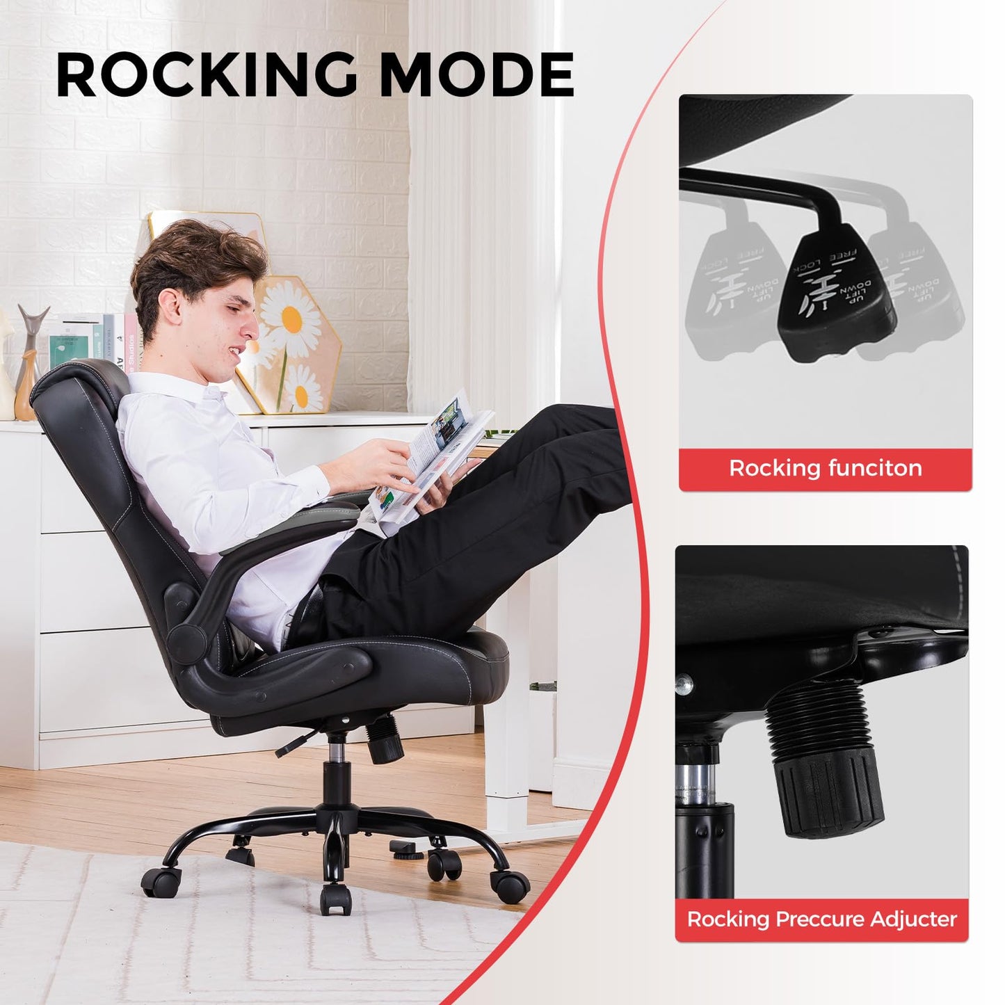 GTRACING Office Computer Gaming Chair Ergonomic Desk Chair for Adults with Lumbar Support Flip-Up Arms Adjustable Height Swivel Wheels PU Leather Executive Design for Short People Use, Gray
