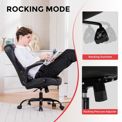 GTRACING Office Computer Gaming Chair Ergonomic Desk Chair for Adults with Lumbar Support Flip-Up Arms Adjustable Height Swivel Wheels PU Leather Executive Design for Short People Use, Gray