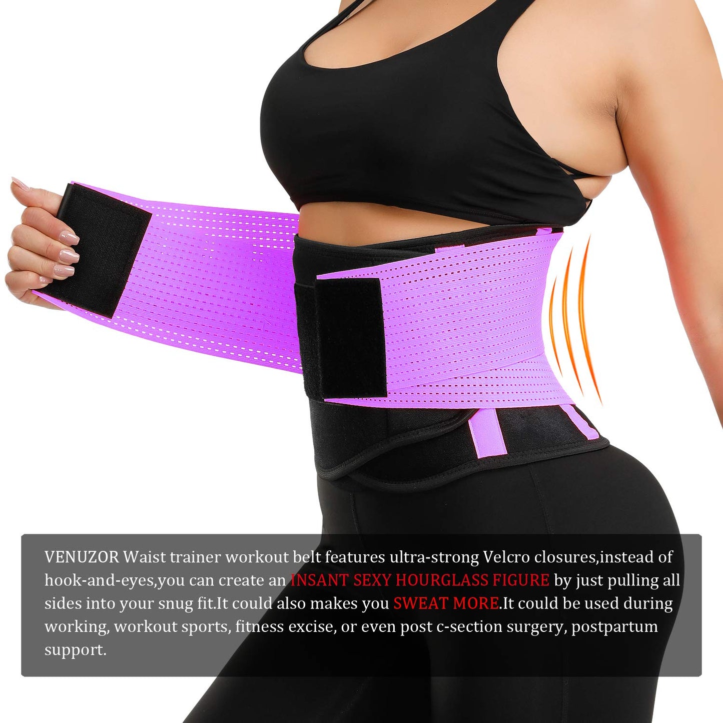VENUZOR Waist Trainer Belt for Women - Waist Cincher Trimmer - Slimming Body Shaper Belt - Sport Girdle Belt (UP Graded)(Purple,L)