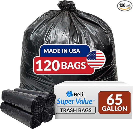 Reli. SuperValue 65 Gallon Trash Bags | 120 Count | Made in USA | Heavy Duty |