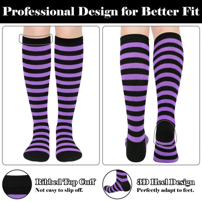 Halloween Socks Woman Halloween Knee High Socks for Women Black and White Striped Socks Purple Striped Socks Witch Socks