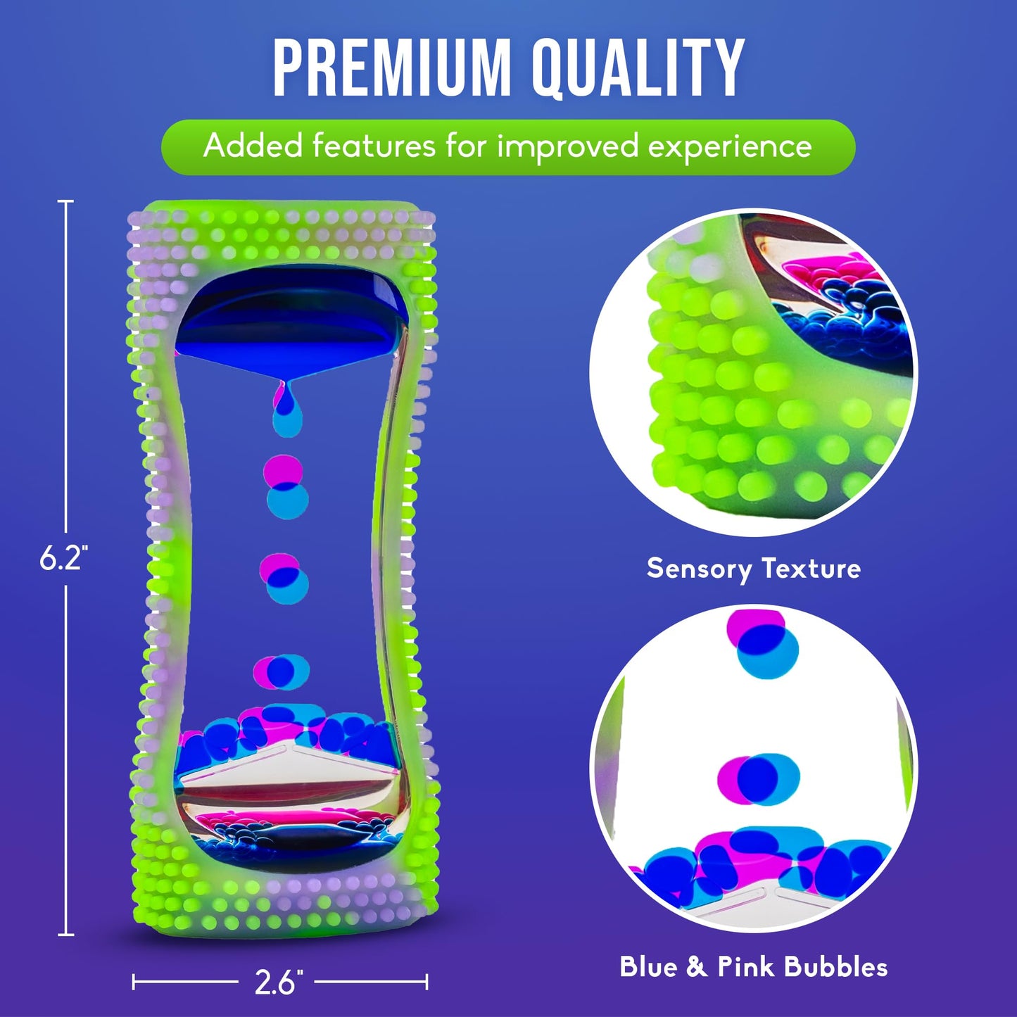 BUNMO Liquid Motion Bubbler Sensory Toy - Calming Fidget Toy for Kids & Adults, Textured Silicone Bubble Timer with Mesmerizing Liquid Flow Sensory Bottles - Small Glow