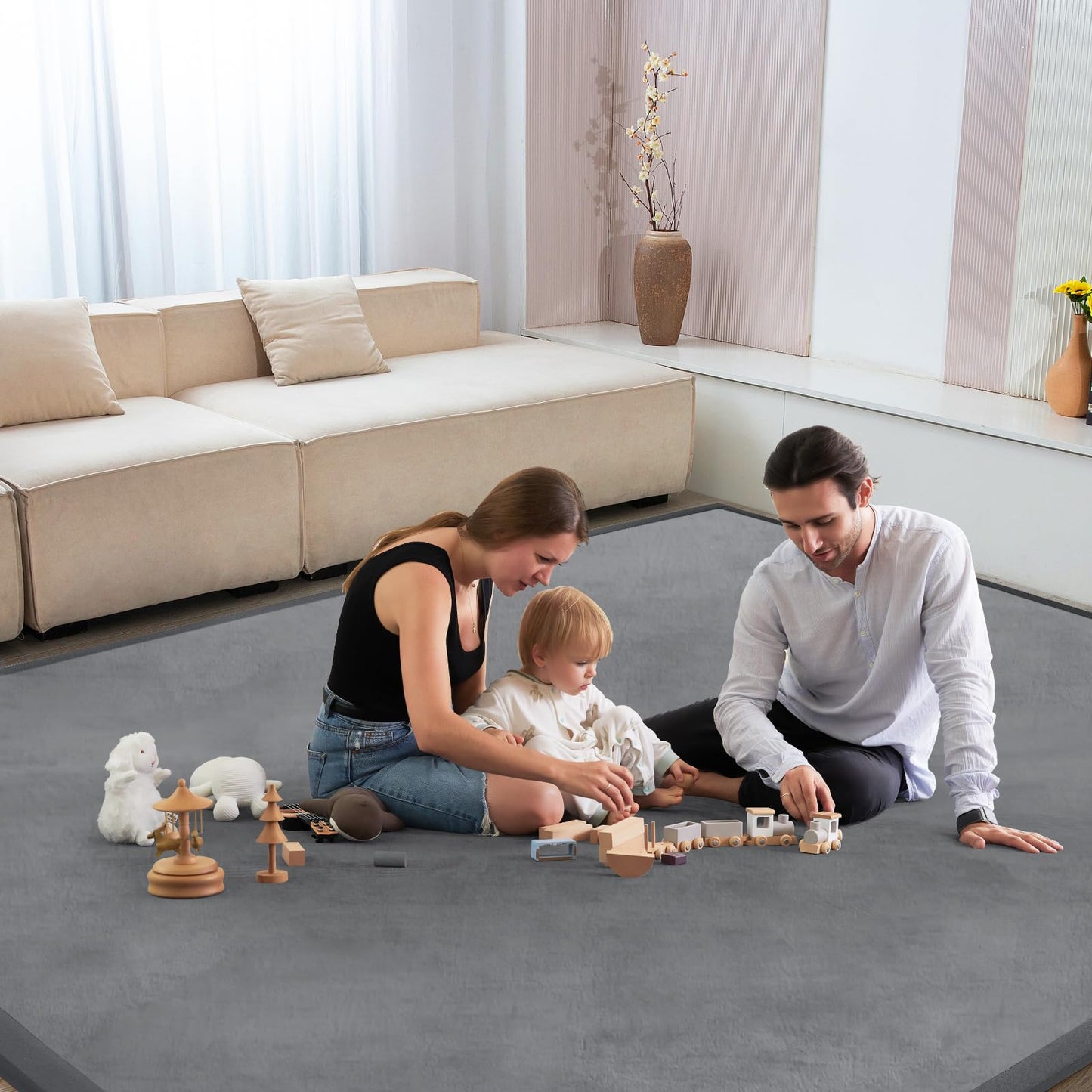ILPEOD Baby Play Mat for Floor Nursery Rug Muscle Mat Area Rug Playroom Rug 79"x110" Playpen Mat Memory Foam 1.3" Thick Crawling Mat for Babies,Toddlers, Infants, Kids,Grey