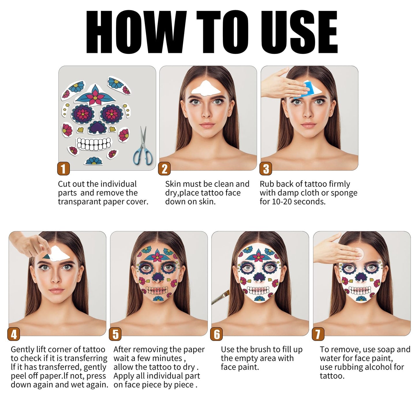 Jim&Gloria Black and White Face Paint with Brush, Waterproof Day of the Dead Tattoo Professional SFX Makeup Kit for Joker, Clown, Mime, Cosplay, Costume Skull Skeleton, Sports Body Painting Set