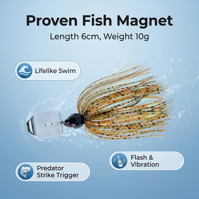 FONMANG Bladed Jig Fishing Lures, Professional Vibrating Jig with Sharp Hook & Premium Silicone Skirt, High-Vibration Swim Jig for Bass Fishing, Freshwater Pike and Musky Lures(B-6pcs Bladed Jig)