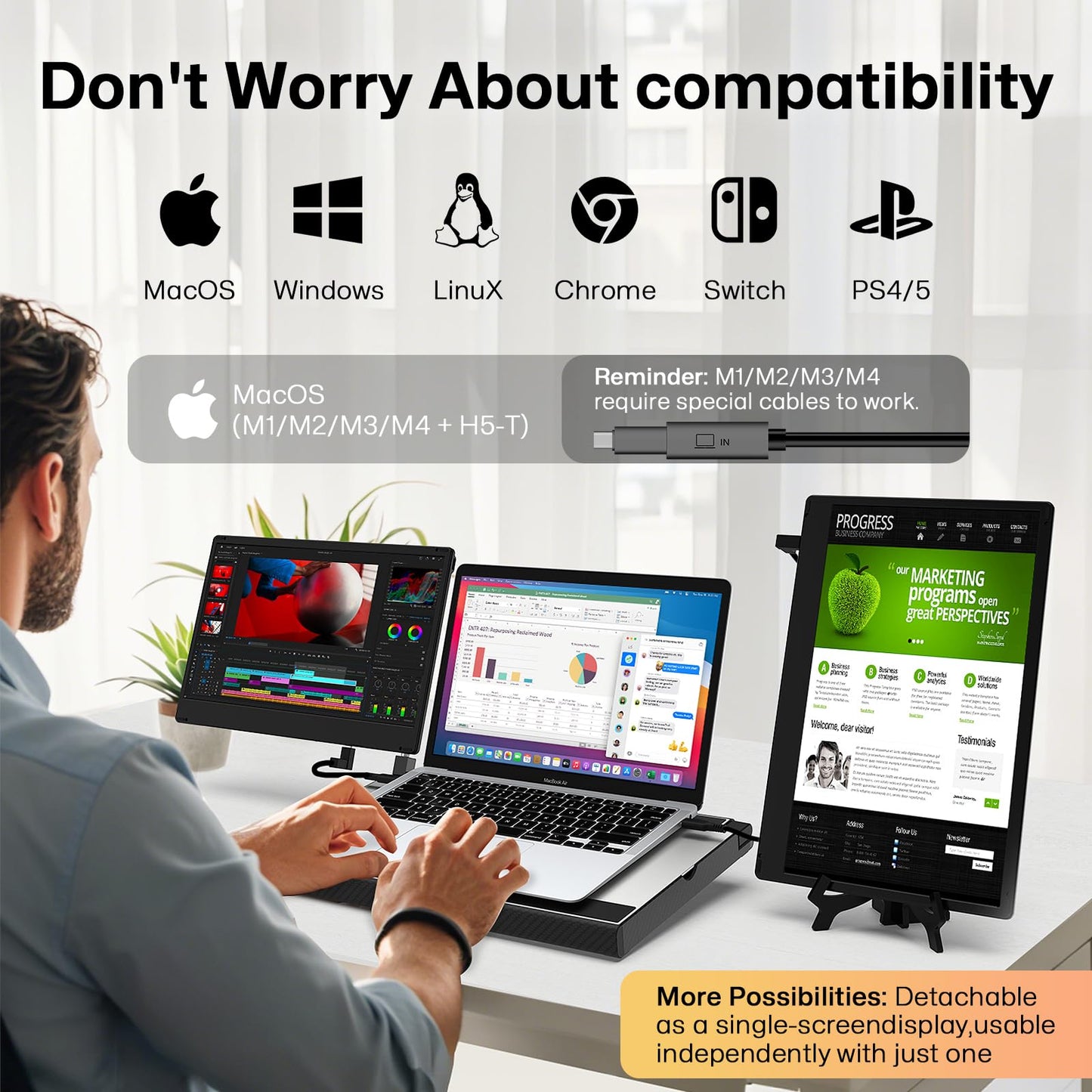 14" Dual Laptop Screen Extender with 1.3lbs - Ultra Thin Portable Monitor for Laptop Plug & Play, FHD 1080P Laptops Extended Monitor for 13"-17" Laptops, USB-C/HDMI Travel Display for Mac/Win