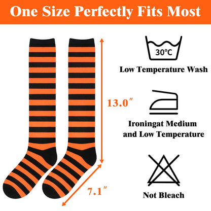Orange and Black Striped Socks Womens Halloween Sock Woman Halloween Knee High Socks Orange Striped Sock Witch Costumes
