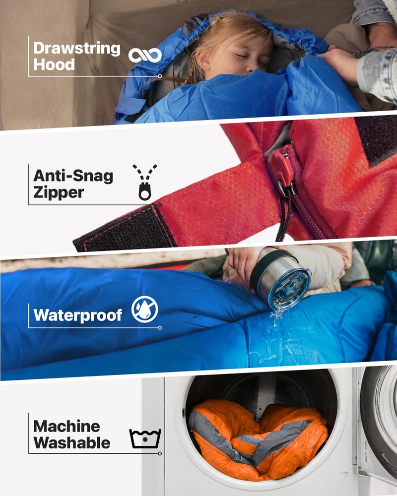 MalloMe Sleeping Bags for Adults Cold Weather & Warm - Backpacking Camping Sleeping Bag for Kids, Girls, Boys - Lightweight Camping Essentials Gear Accessories Hiking Sleep Must Haves Single & Double