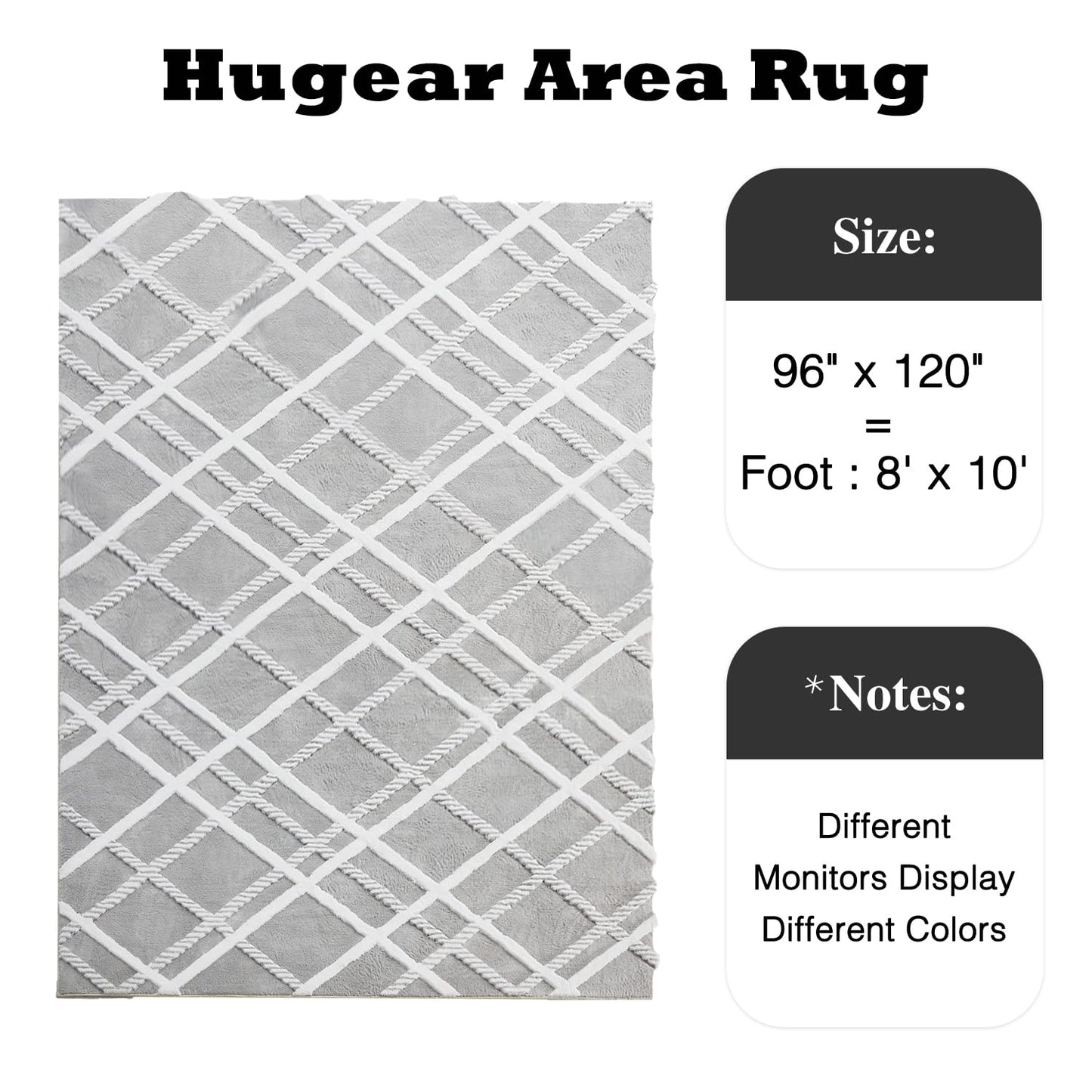 HUGEAR 8x10 Shag Area Rug Grey Modern Neutral Medium Plush Pile Super Soft Indoor Fuzzy Carpet Non Slip Non-Shedding Easy Care 0.5-inch Thick for High Traffic Areas in Living Room Bedroom Dining