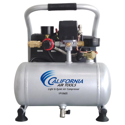 California Air Tools CAT-1P1060S Light & Quiet Portable Air Compressor, Lightweight, Ultra Quiet, Oil-Free, 1 Gallon Steel Tank, .6 HP, 56 dBA Noise Level, Silver