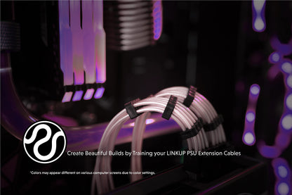 LINKUP - 30cm PSU Cable Extension 18AWG Oxygen Free Copper (OFC) Teflon Jacket Custom Mod GPU PC w/Comb Kit | 1 x 24 P (20+4) | 2 x 8 P (4+4) CPU | 3 x 8 P (6+2) GPU set | 300mm – Pink