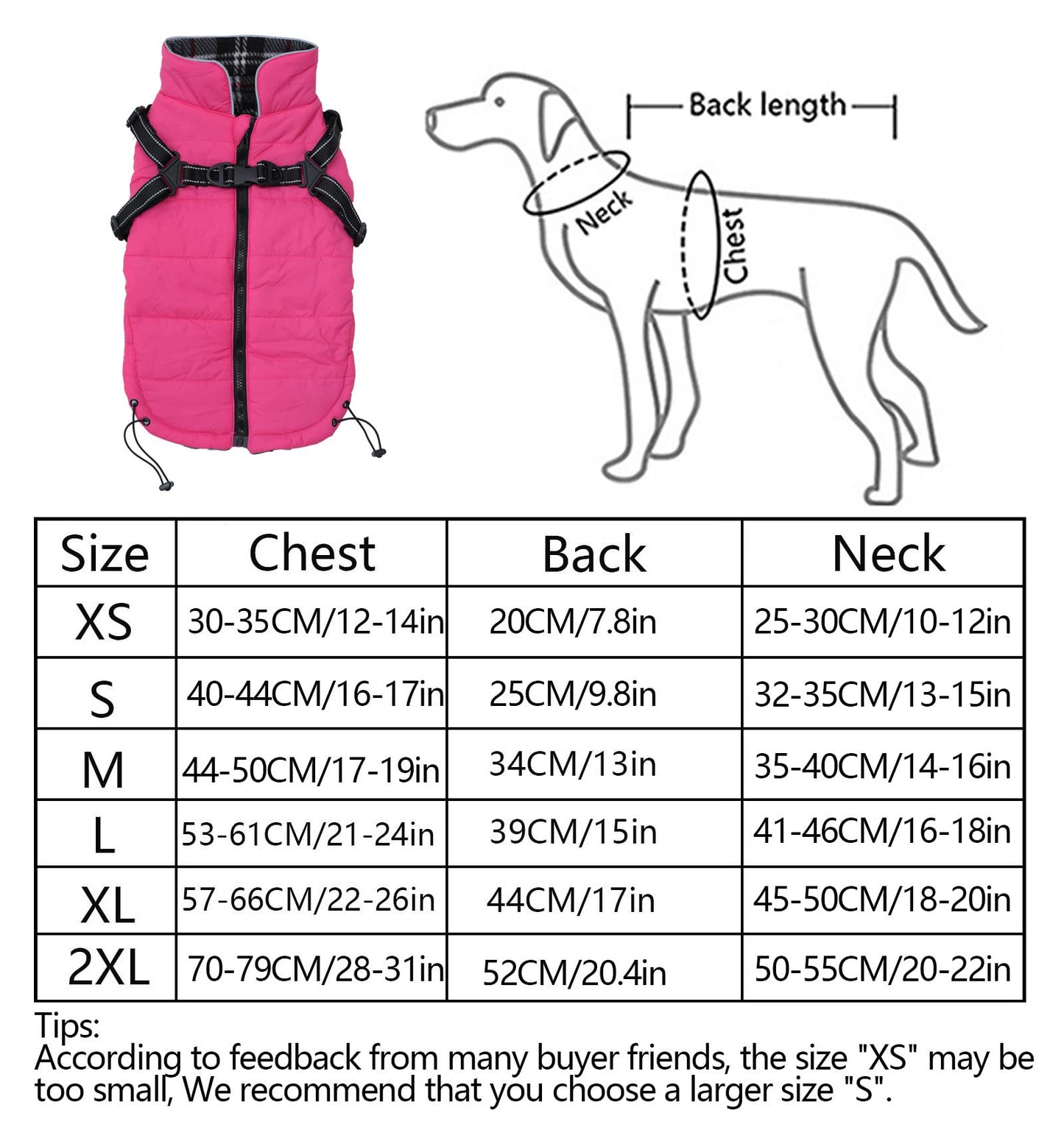 Pethiy - Winter Coat for Dogs with Built-In Harness, Warm Fleece Dog Jacket, Waterproof Dog Clothes Vest with Harness, Outdoor Sweater for Medium and Small Dogs-Pink-M