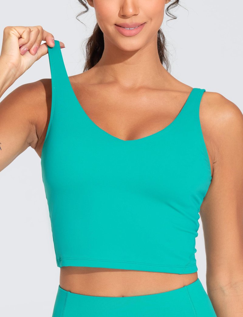 Women’s Longline Sports Bra Wirefree Padded Medium Support Yoga Bras Gym Running Workout Tank Tops Lake Green