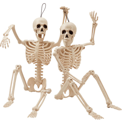 JOYIN 2 PCS 24” Halloween Skeleton Decor, 2 FT Full Body Stayable Posable Skeletons for Halloween, Yellow Human Plastic Bones with Movable Joints for Spooky Indoor Outdoor Decoration, Graveyard Prop