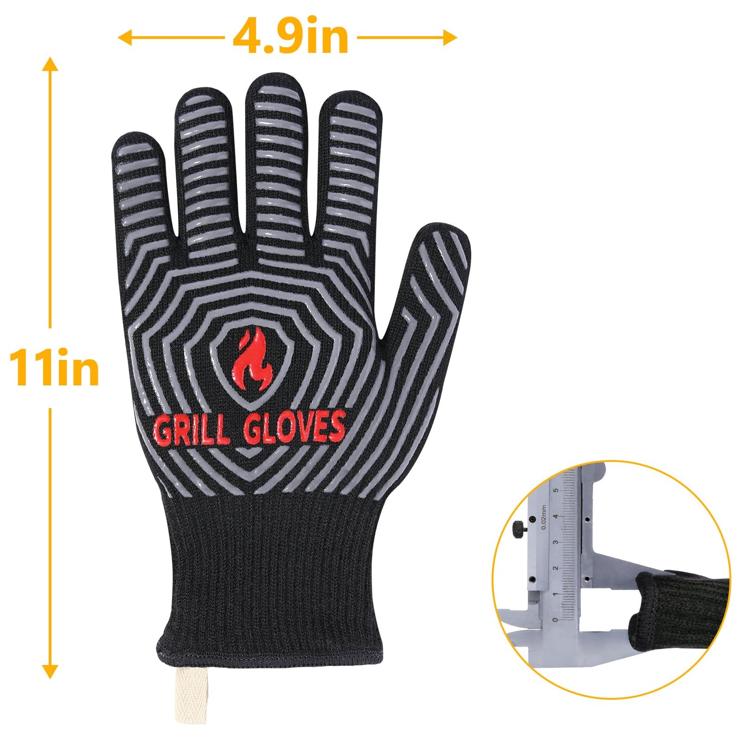 QUWIN BBQ Gloves, Oven Gloves, Grilling Gloves Silicone Non-Slip Oven Mitts, Kitchen Gloves for BBQ, Grilling, Cooking, Baking-1 Pair… (Black, One Size Fits Most)