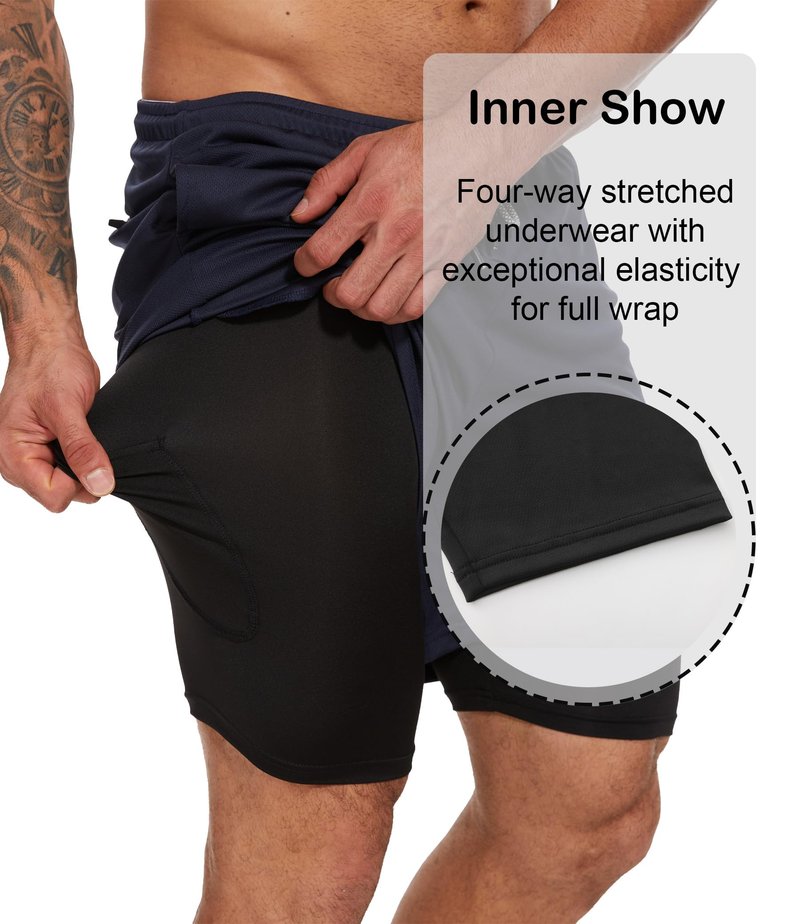 Kinglaman 4 Pack Mens 2 in 1 Running Workout Shorts with Liner, Gym Athletic Quick Dry Sport Shorts with Pockets 2 Black 1 Blue 1 Gray X-Large