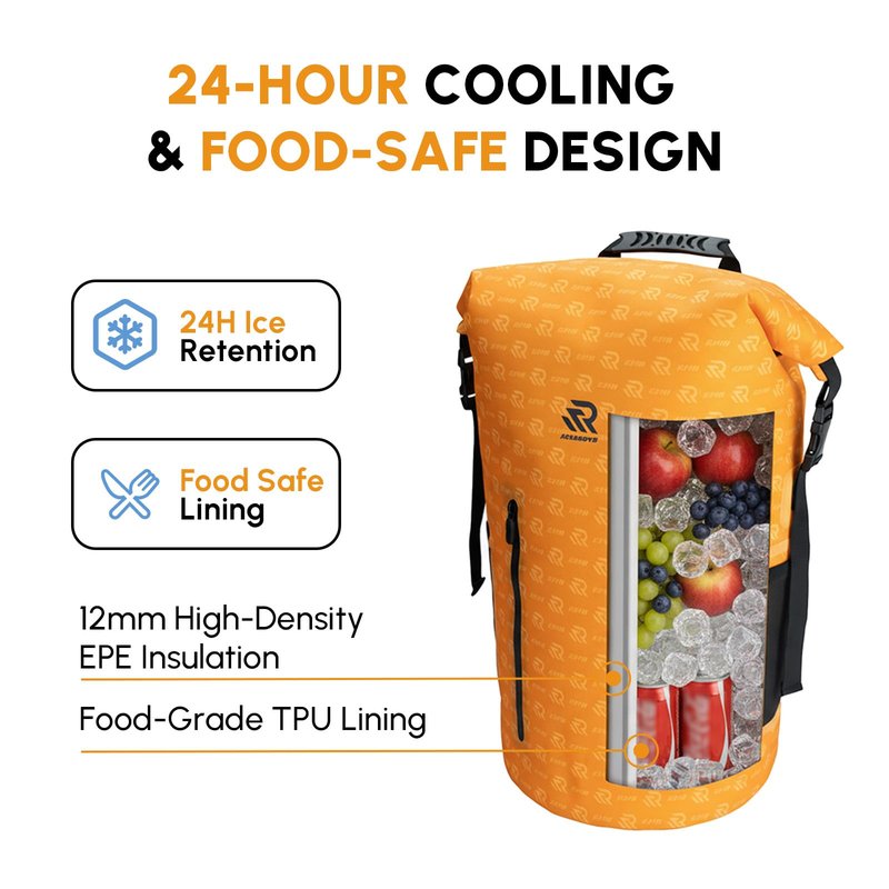 RIVONOVA Premium Roll Top Closure Cooler Backpack 20L Orange