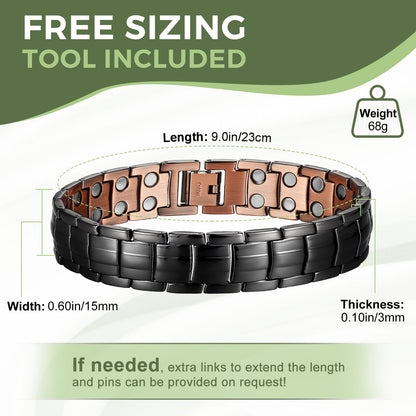 MagEnergy Mens Copper Magnetic Bracelets, 99.9% Pure Copper Bracelet with Double Row Magnets, Adjustable Wristband Brazaletes for Men