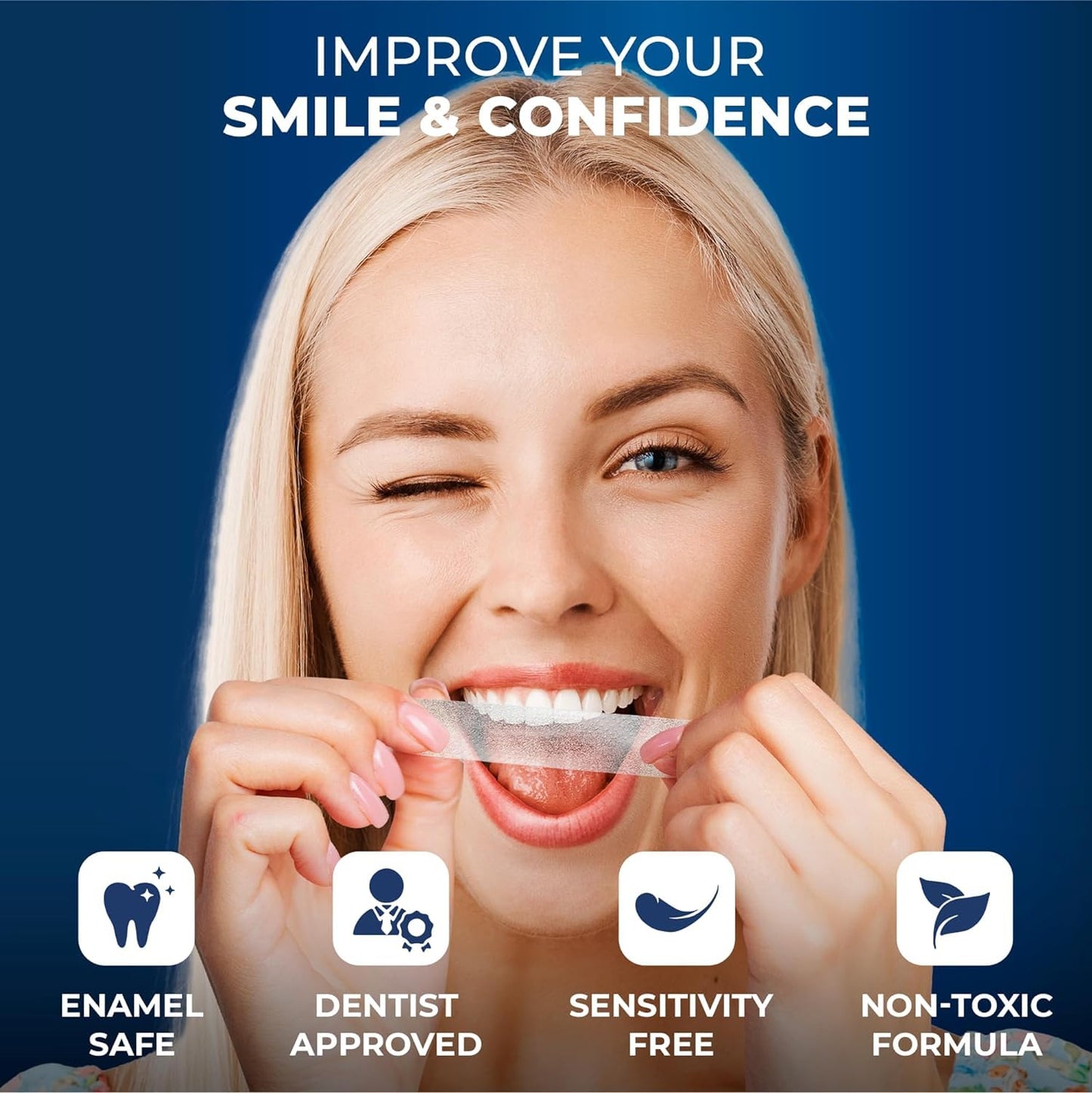 Premium Teeth Whitening Strips 14 Treatments - Enamel Safe - Non-Sensitive Formula - 28 Peroxide-Free Whitening Strips - Dentist Formulated Teeth Whitening Kit + Mouth Opener Included