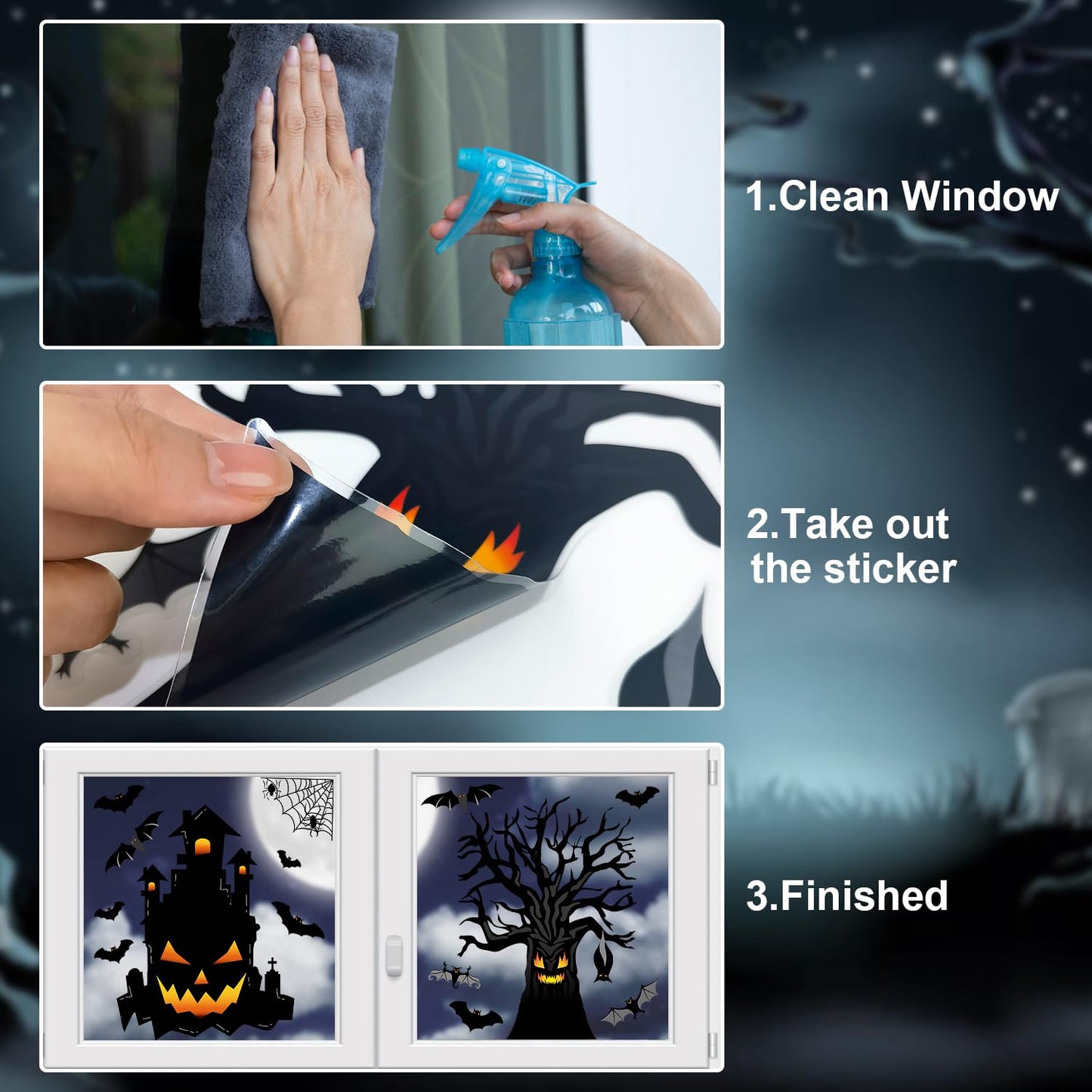 Suponar Halloween Window Clings and Decals for Glass, Home Party Decorations, 6 Sheets