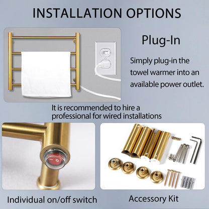 Towel Warmer Rack for Bathroom with Timer/Fahrenheit Temperature Control Wall Mounted Electric Heated 10 Bar Rail Plug-in or Hardwired Keep Bath Shower Towel Warming (Brushed Gold)