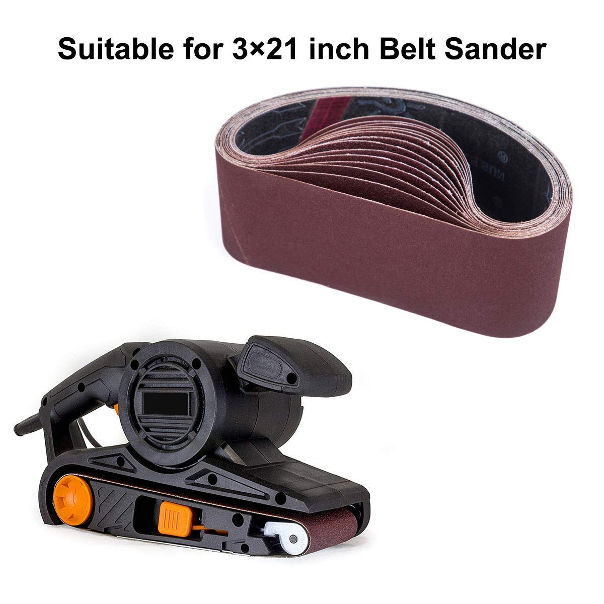 STEBRUAM Sanding Belt 75 x 533 mm, Sander Belts Set（3 Each of 80/120/150/240/400 Grains）for Belt Sander,for Grinding,Sharpening and Derusting (15 Pieces)