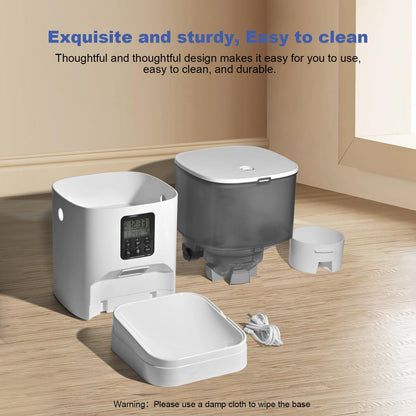 Automatic Cat Feeder, 4L Cat Food Dispenser with 10s Voice Recorder, Pet Feeder up to 8 Meals per Day, Timed Dog Feeder with Dry Food Sealed Ring (White, 4L-Basic)