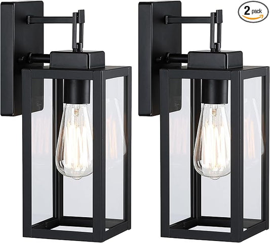 2 Pack Outdoor Sconce Lights-12 Inch Outdoor Wall Light,Exterior Sconce Steel and Glass Porch Light, Black Wall Lantern for Front Porch Garage Balcony