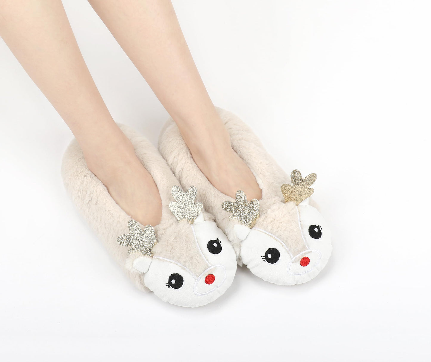 DICUIRD Womens Animal Soft Sole Slipper Socks with Grippers-Fuzzy House Slippers(Deer, 8-10)