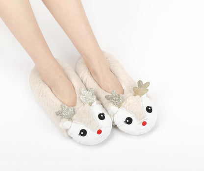 DICUIRD Womens Animal Soft Sole Slipper Socks with Grippers-Fuzzy House Slippers(Deer, 8-10)