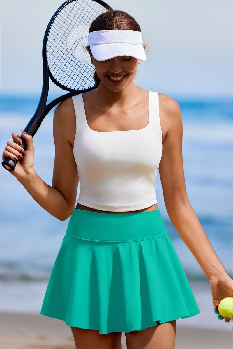 PINSPARK Tennis Skorts for Woman High Waisted Athletic Skirt with Shorts Underneath Pleated Golf Skirts, Cascadia Green Large