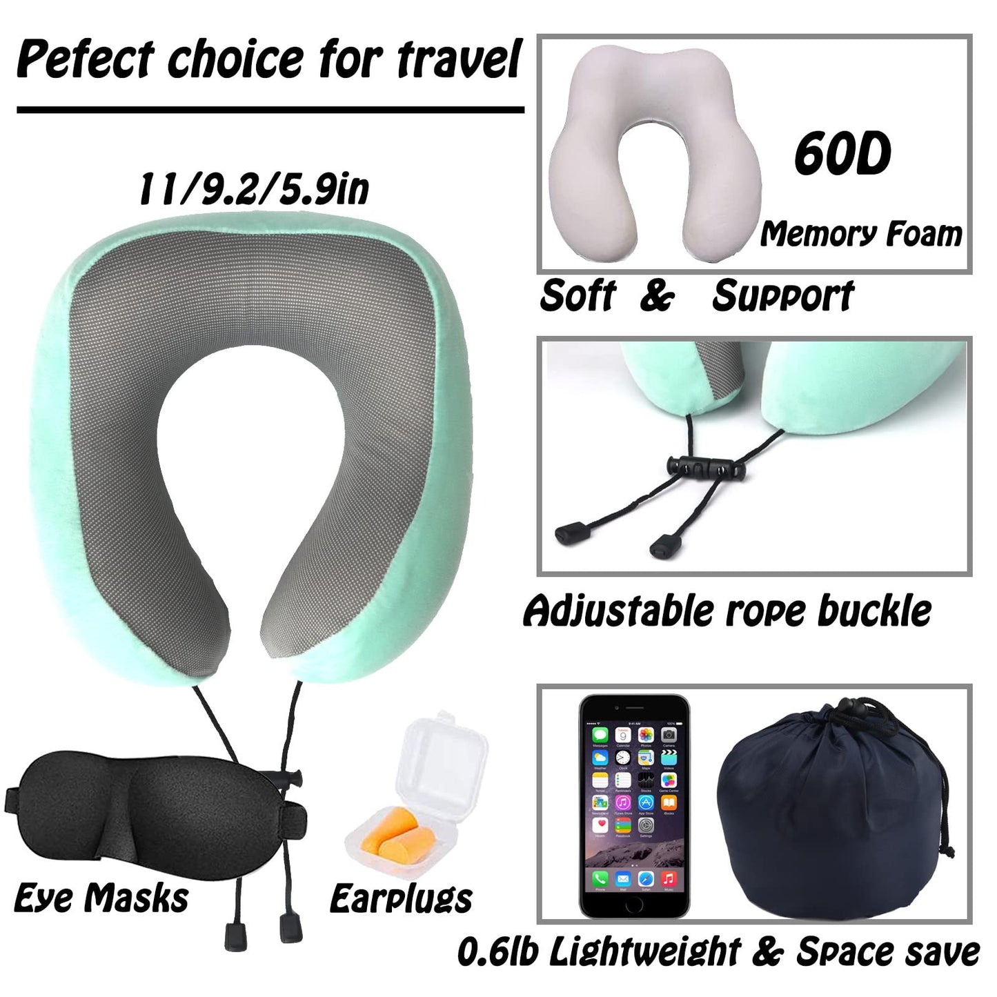 Travel Pillow,Travel Neck Pillows for Sleeping,100% Pure Memory Foam Soft Comfort & Support Pillow for Airplane/Car/Office&Home Rest Use-Pink