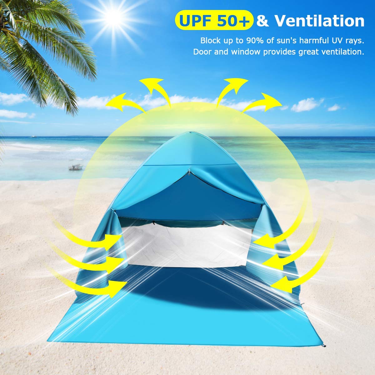 FBSPORT Beach Tent, UPF 50+ Easy Pop Up Beach Shade Beach Tent, Sun Shelter Instant Portable Beach Tent Umbrella Baby Canopy Cabana with Carry Bag, Sky Blue