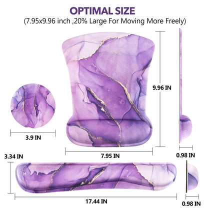 AIMSA Ergonomic Keyboard Wrist Rest and Mouse Pad with Wrist Support Set, Memory Foam Non-Slip Rubber Base, for Home, Office, Easy Typing, Pain Relief, Purple Marble