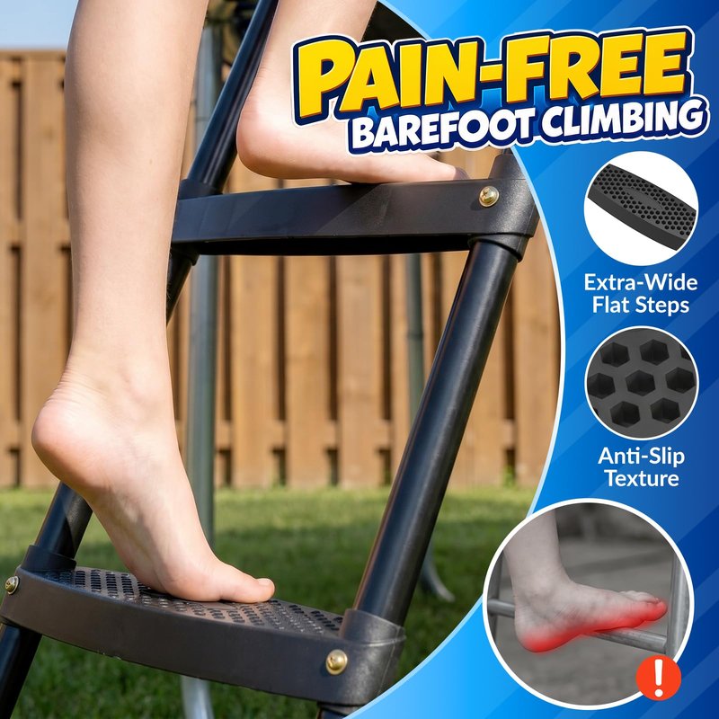 Gardenature Trampoline Ladder 3 Step with Wide Flat Steps, Universal Trampoline Stairs for Kids, Rust-Resistant Heavy Duty Trampoline Accessories for 10 12 14 16 FT Round & Rectangle Frames, Black