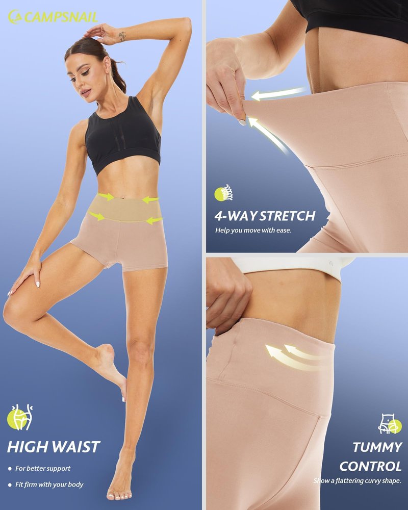 CAMPSNAIL Workout Biker Shorts Women - 3"/5"/8" High Waisted Tummy Control Spandex Booty Volleyball Shorts for Yoga Dance Nude