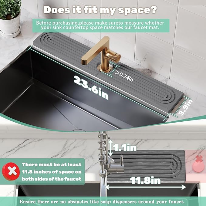 Stone Faucet Mat for Kitchen Sink, Diatomite Drying Stone Tray & Sink Protector