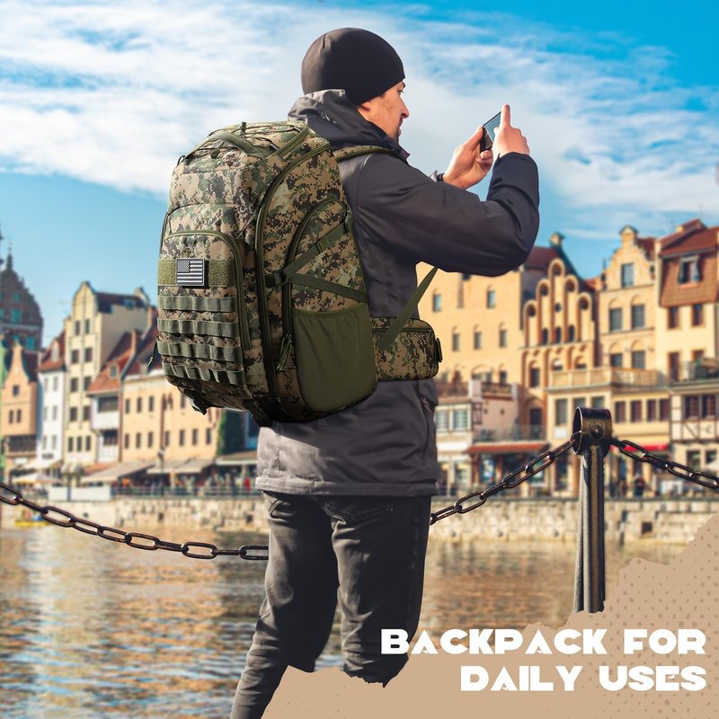 Maelstrom Tactical Backpack for Men, Water Resistant 40L Military Backpack, for Hiking, Camping, Gym with Molle System (Camouflage Green)