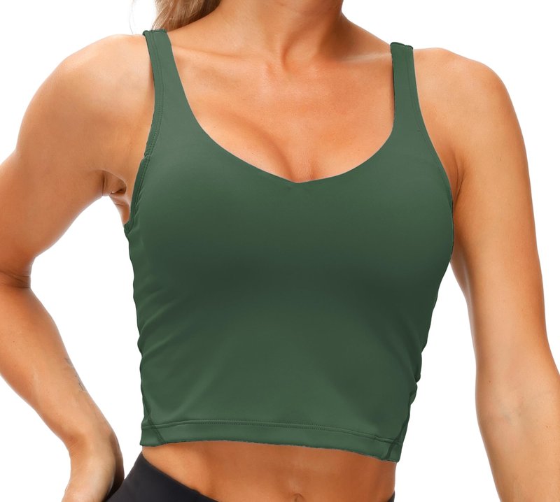 Women’s Longline Sports Bra Wirefree Padded Medium Support Yoga Bras Gym Running Workout Tank Tops Deep Green