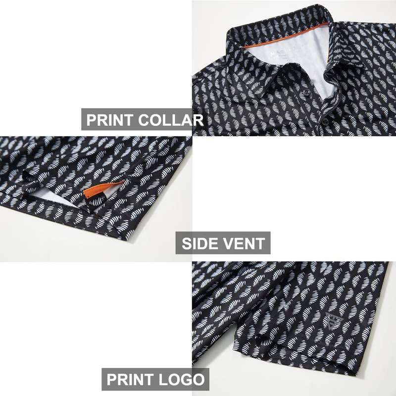 Golf Shirts for Men Dry Fit Short Sleeve Print Performance Moisture Wicking Polo Shirt Black White Twister