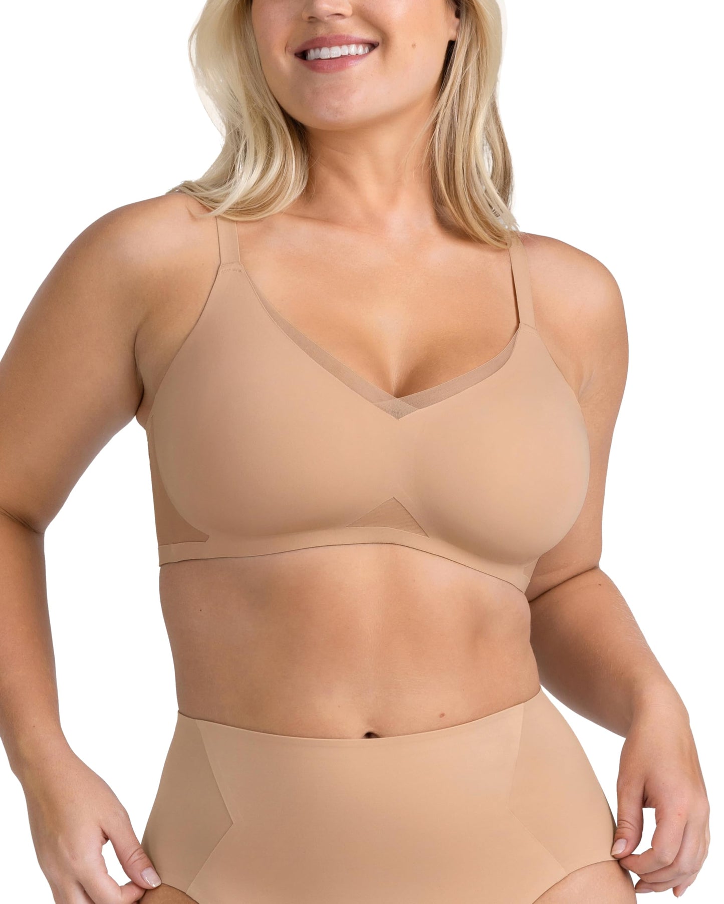 HONEYLOVE Bras for Women, LiftWear Crossover Bra - Sand - L